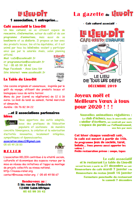 La gazette du Lieu-dit de décembre 2019